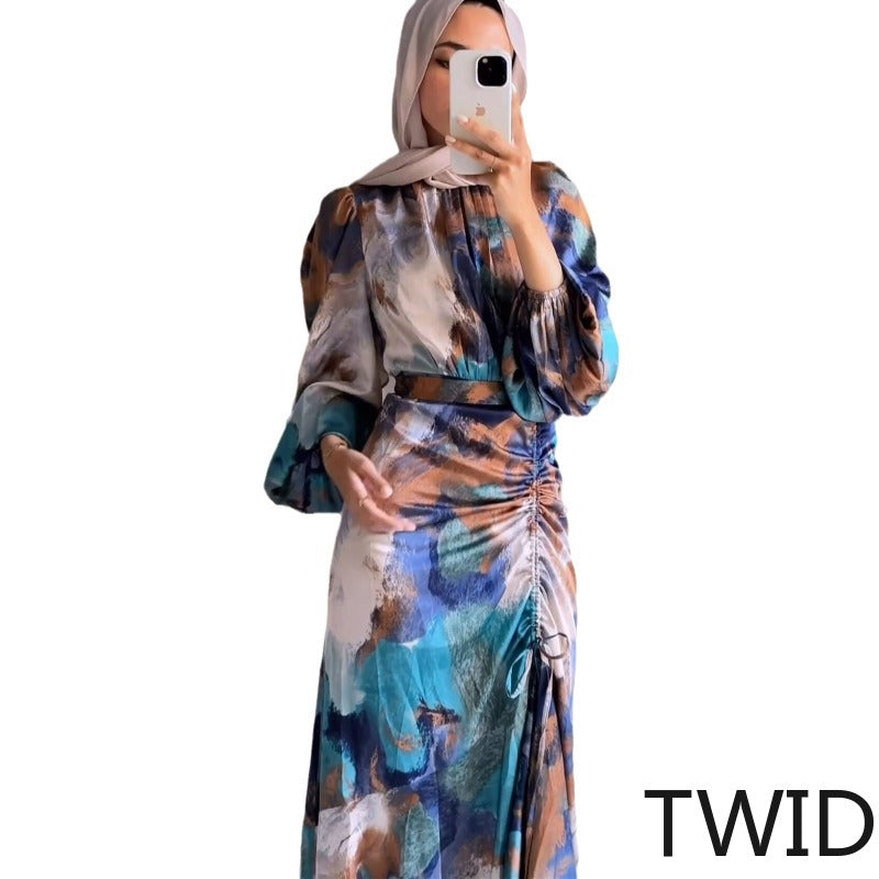 MH0012 Graffiti bubble sleeve long dress