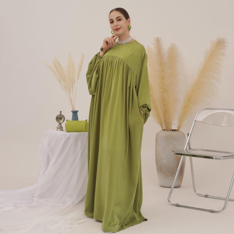 MH1116  Solid color loose and comfortable dress LR592 plus headscarf