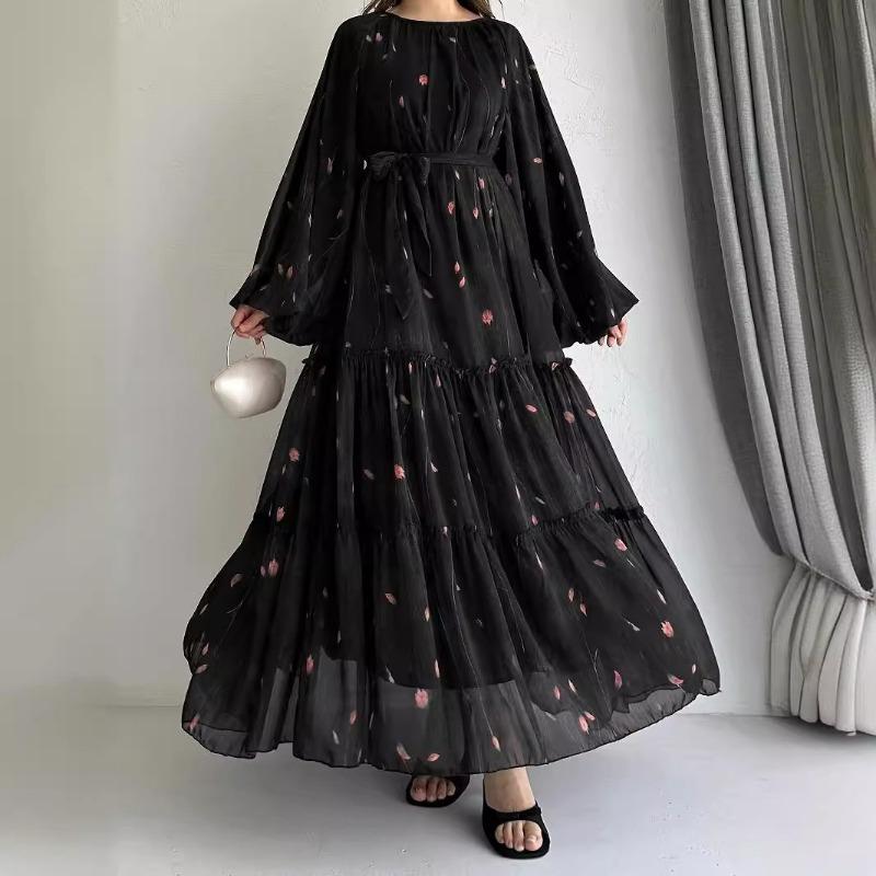 MH1501 chiffon belt robe fashionable and elegant dress
