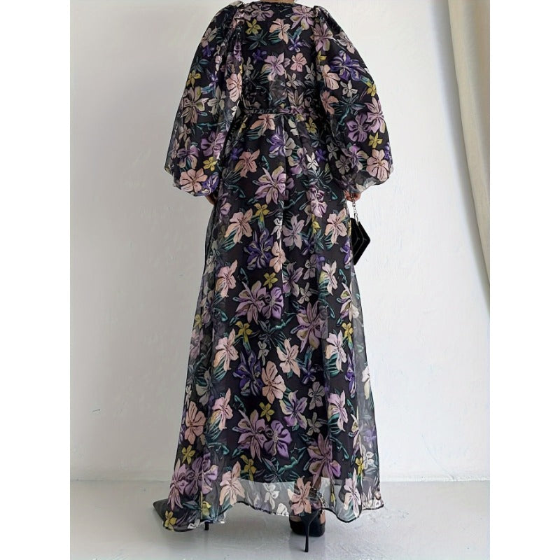 MH1282 Chiffon flower long fashionable and elegant waist dress