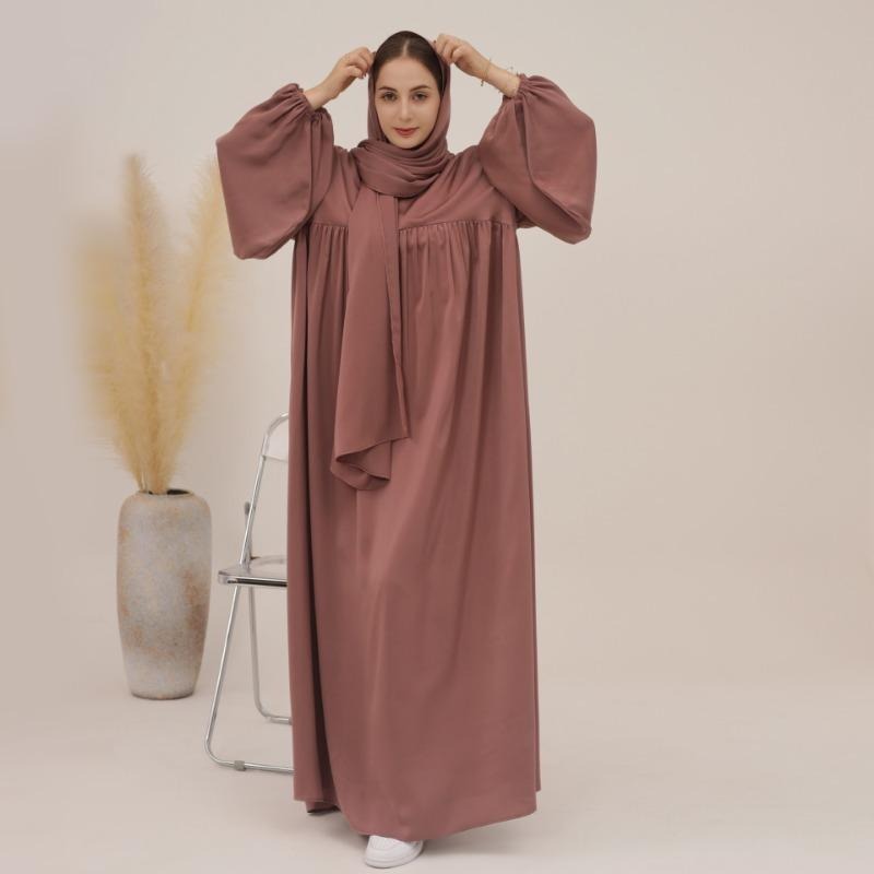 MH1116  Solid color loose and comfortable dress LR592 plus headscarf