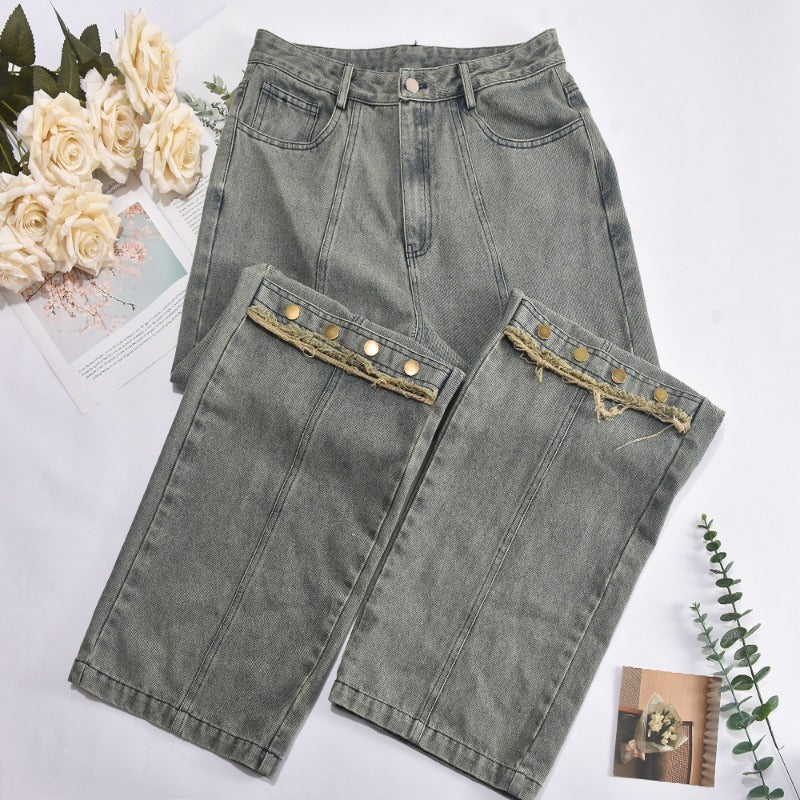 MH0259Tassel Button Fashion Straight Jeans