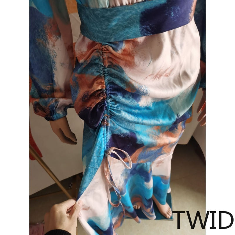 MH0012 Graffiti bubble sleeve long dress