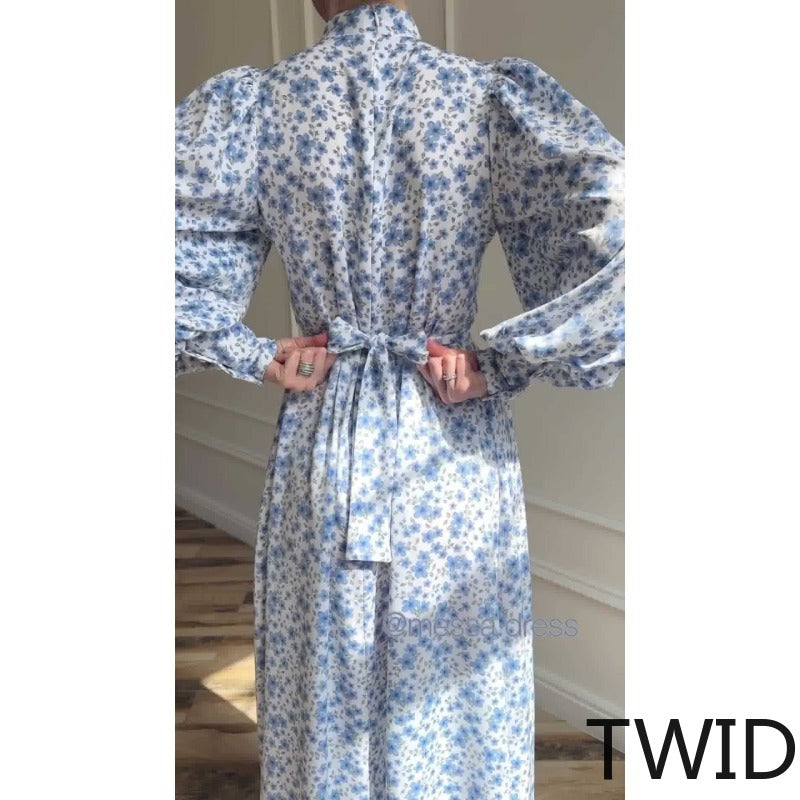 MH0092 Strappy floral satin dress meter sense long sleeve long dress