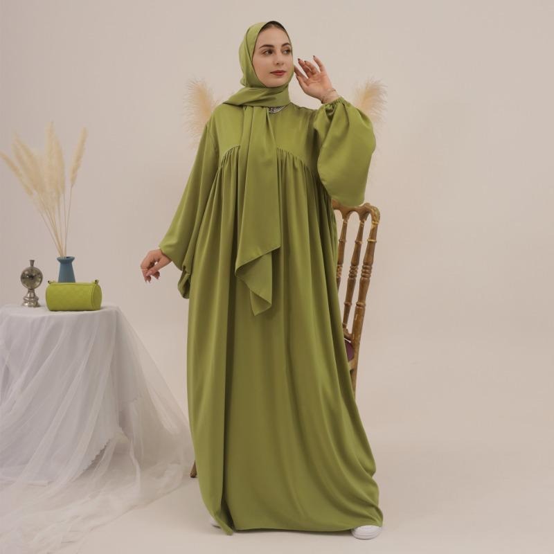 MH1116  Solid color loose and comfortable dress LR592 plus headscarf