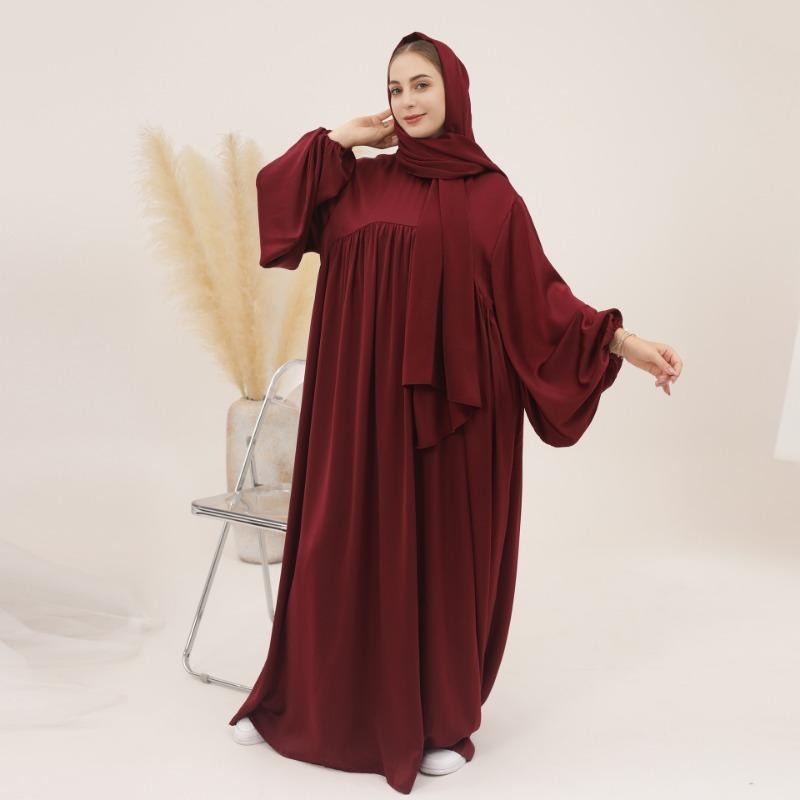 MH1116  Solid color loose and comfortable dress LR592 plus headscarf