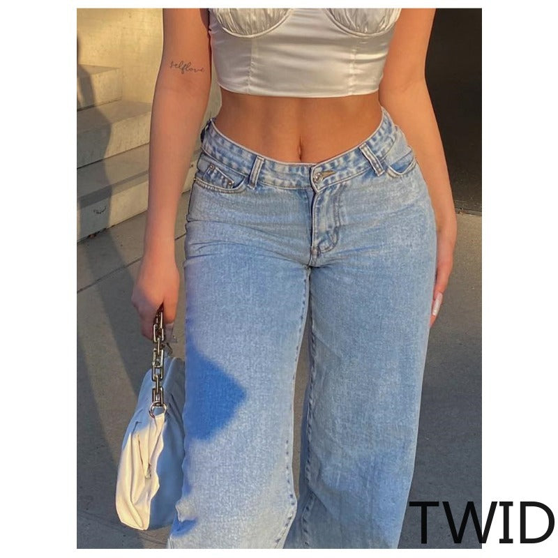 MH0013 Retro straight-leg pants loose street denim trousers