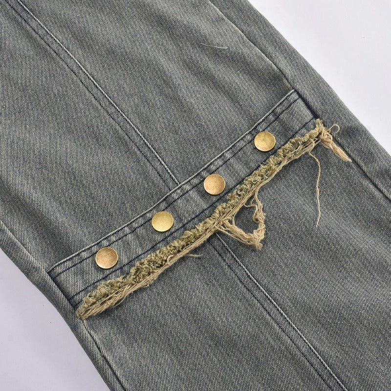 MH0259Tassel Button Fashion Straight Jeans