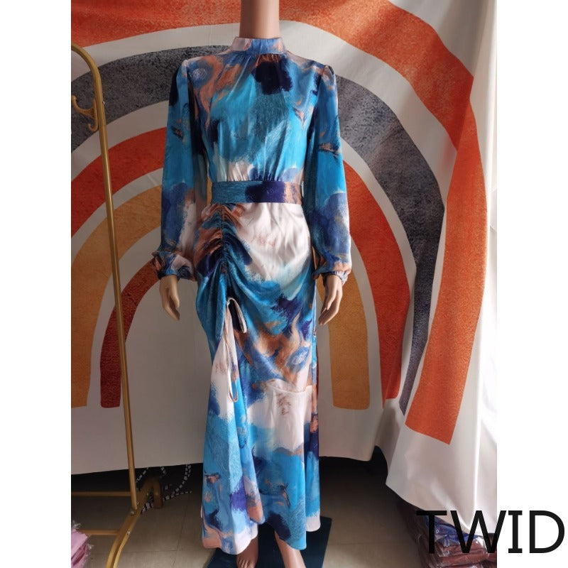 MH0012 Graffiti bubble sleeve long dress