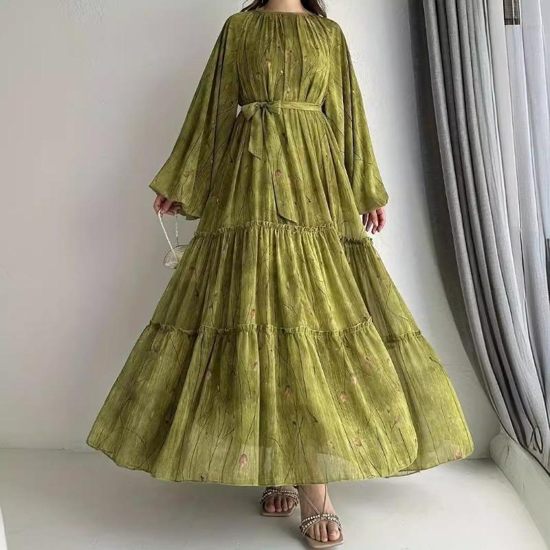 MH1501 chiffon belt robe fashionable and elegant dress
