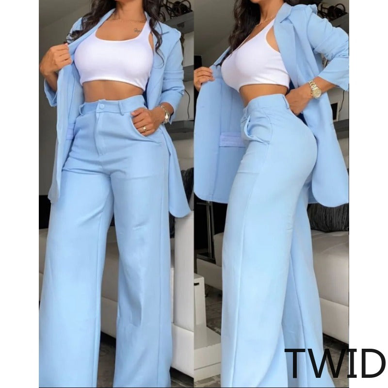 MH0181 Solid Color Split Sleeve Lapel Suit Socket Straight Pants Set