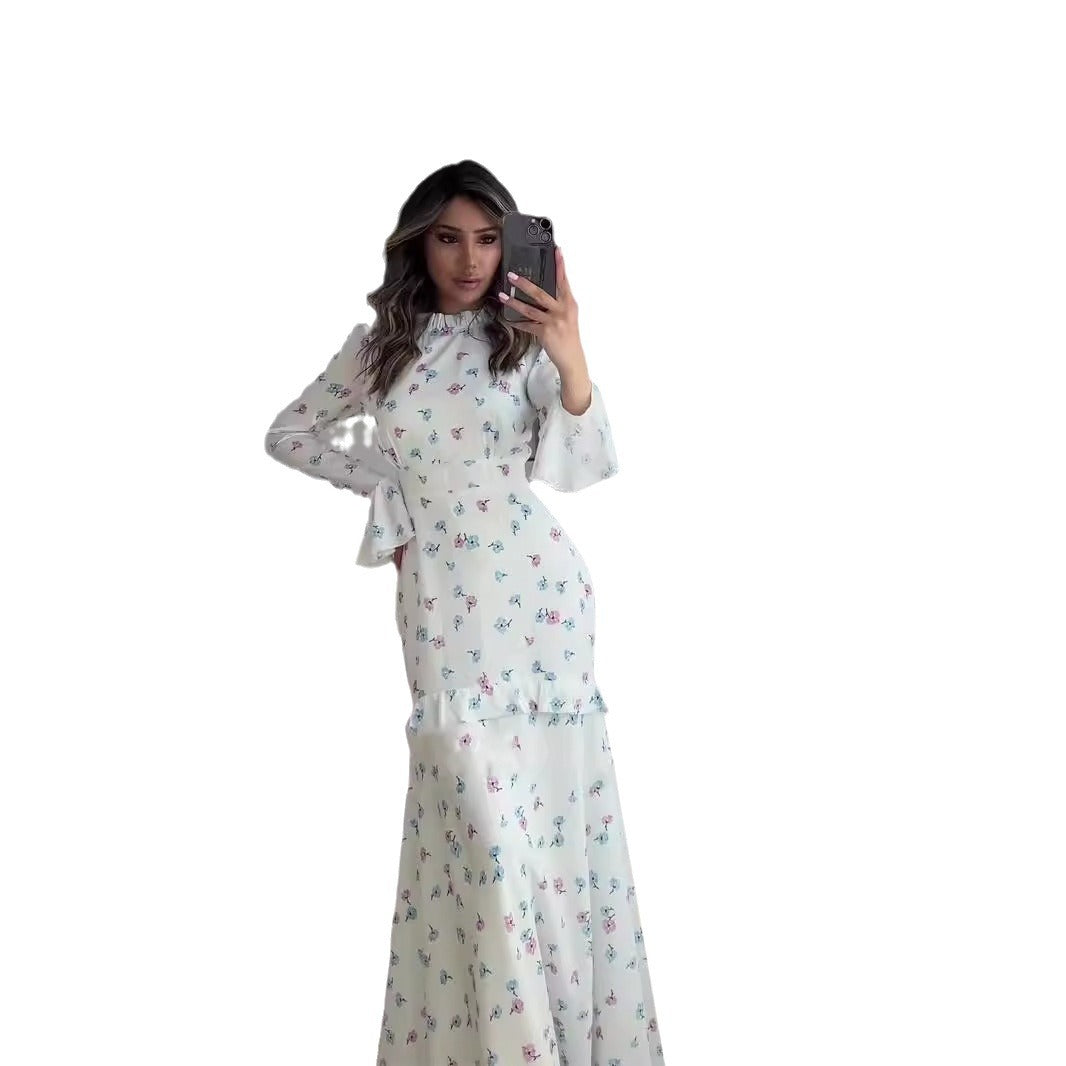 MH0131 Floral ruffle edge long dress