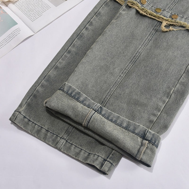 MH0259Tassel Button Fashion Straight Jeans