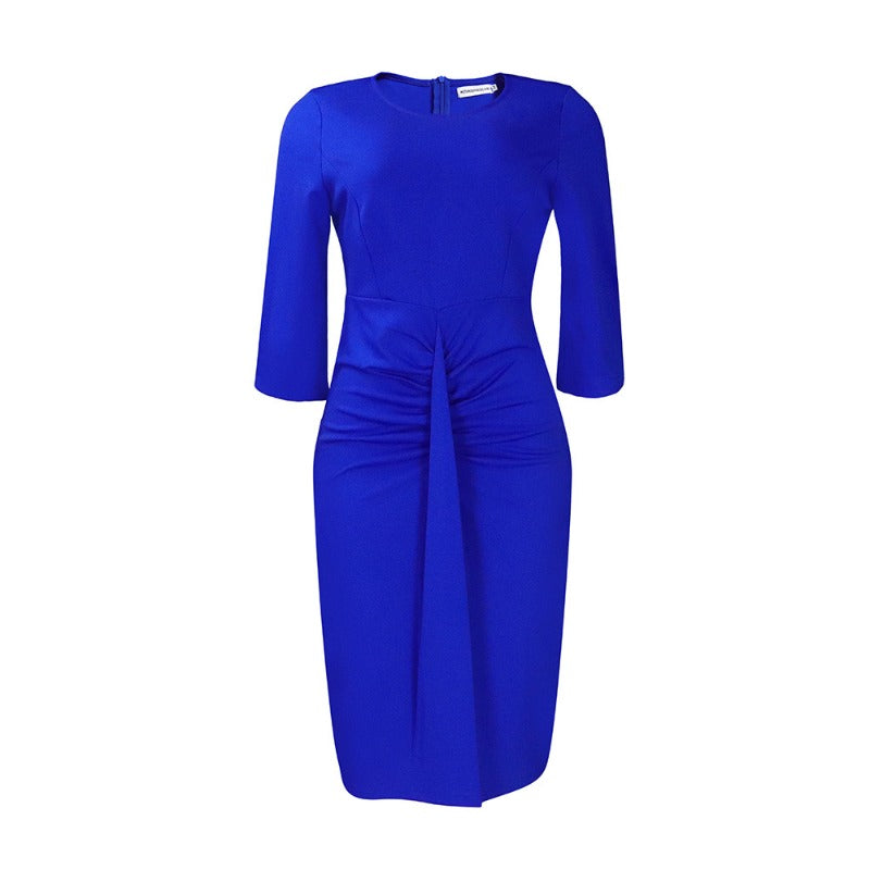 MH0254 Solid color round neck hip wrap OL pencil skirt