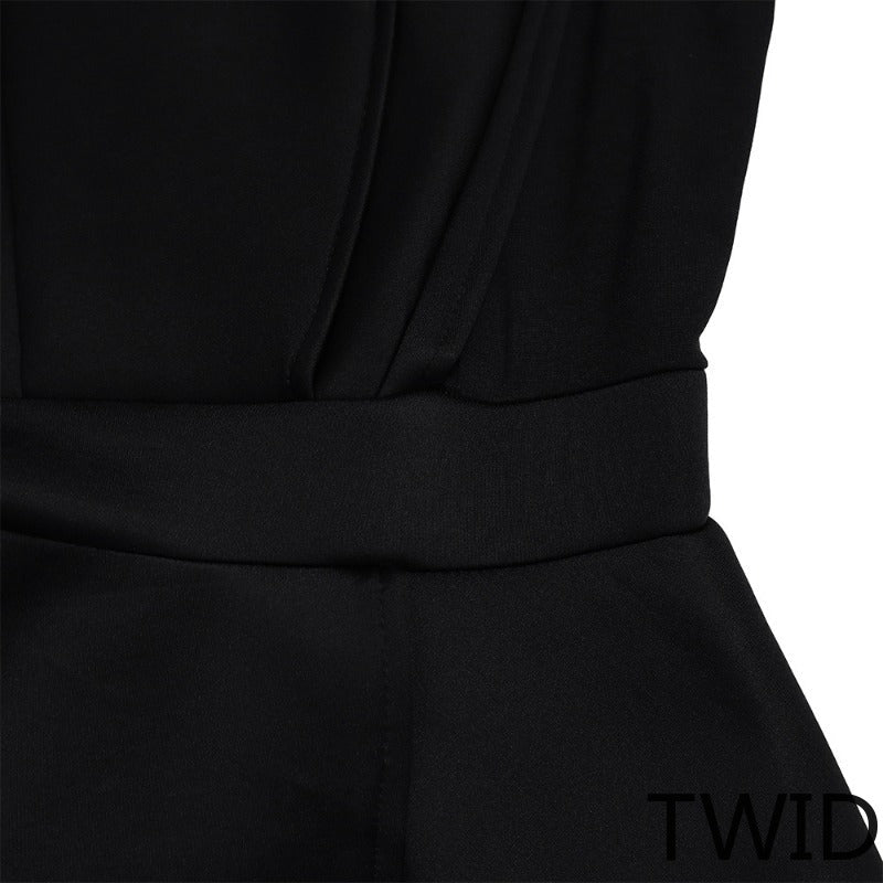 MH0369 Splicing mesh beads waist thin large size jumpsuit