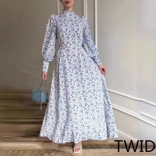 MH0092 Strappy floral satin dress meter sense long sleeve long dress