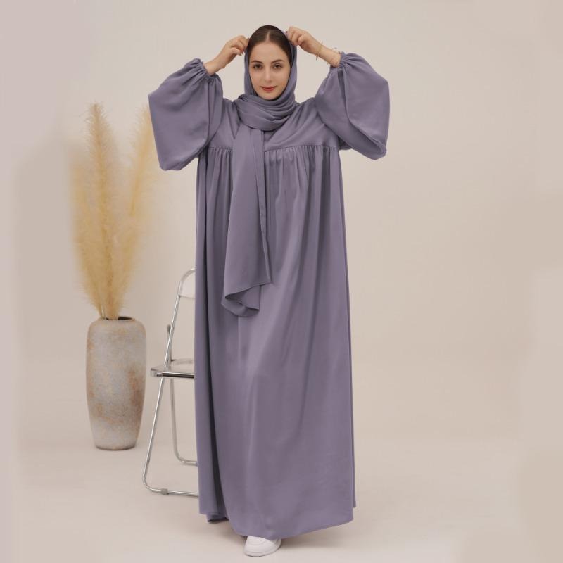 MH1116  Solid color loose and comfortable dress LR592 plus headscarf