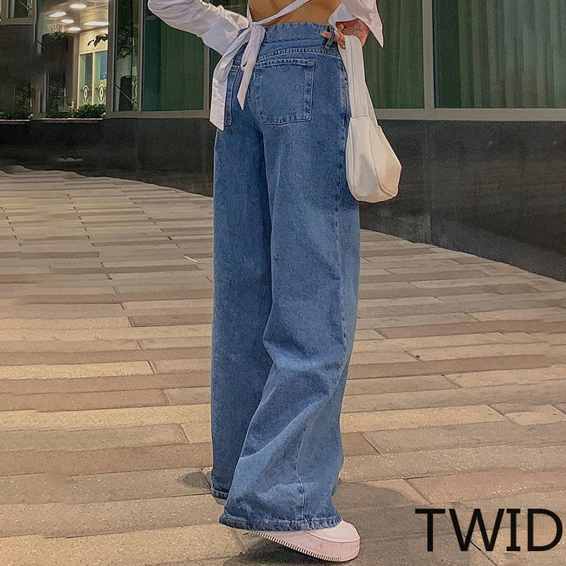 MH0013 Retro straight-leg pants loose street denim trousers